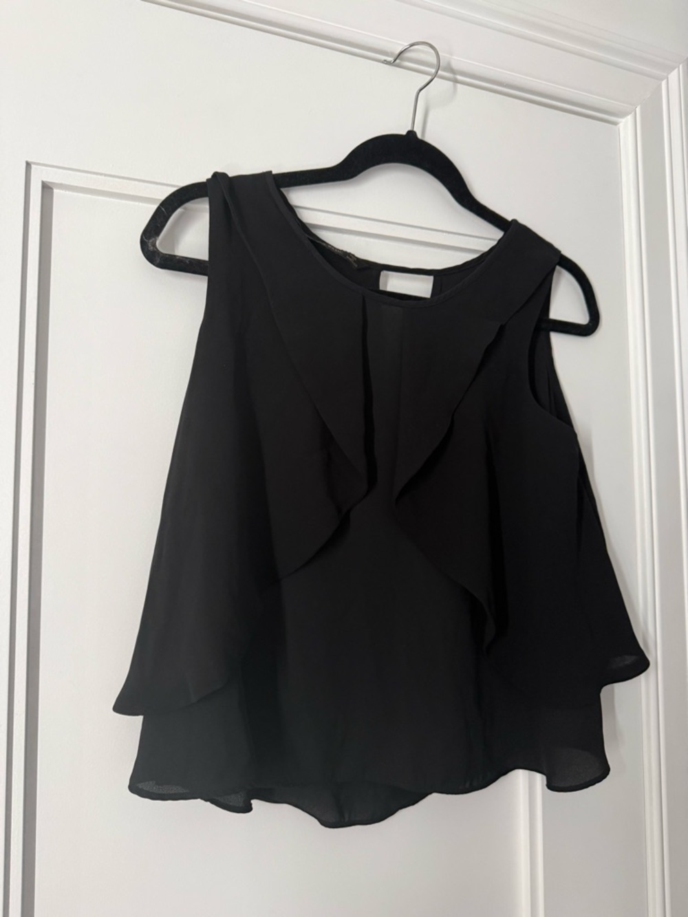 Zara Black Sleeveless Layered Ruffle Blouse